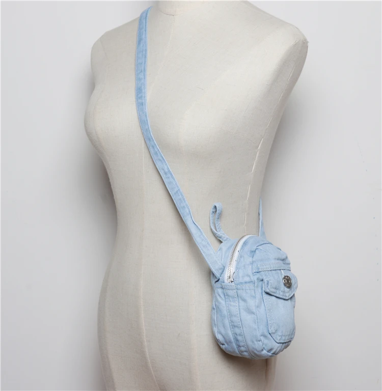 Винтаж в японском стиле джинсовая сумка женская синяя промытая ткань поясная