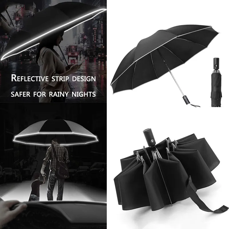 

Creative LED automatic umbrella multifunctional outdoor lighting reverse umbrella enedge reflective business rain gear portable