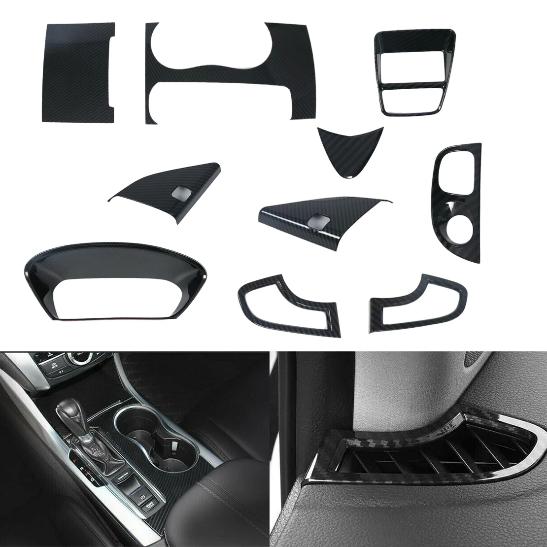 

10pcs Carbon Fiber Style Interior Accessories Cover Trim Decor ABS Fit for Acura TLX 2015 2016 2017 2018 2019 left hand Drive