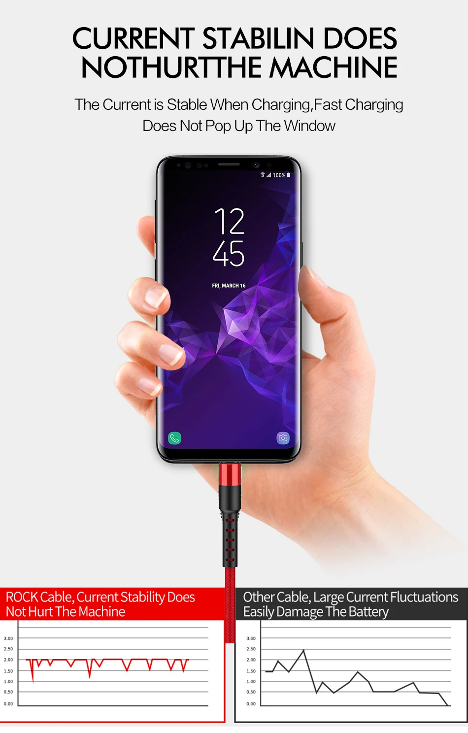 ROCK usb type-C кабель для samsung S9 S8 QC 3,0 Быстрая зарядка type-C провод для мобильного телефона USB C шнур для Xiaomi Redmi Note 7 8 10