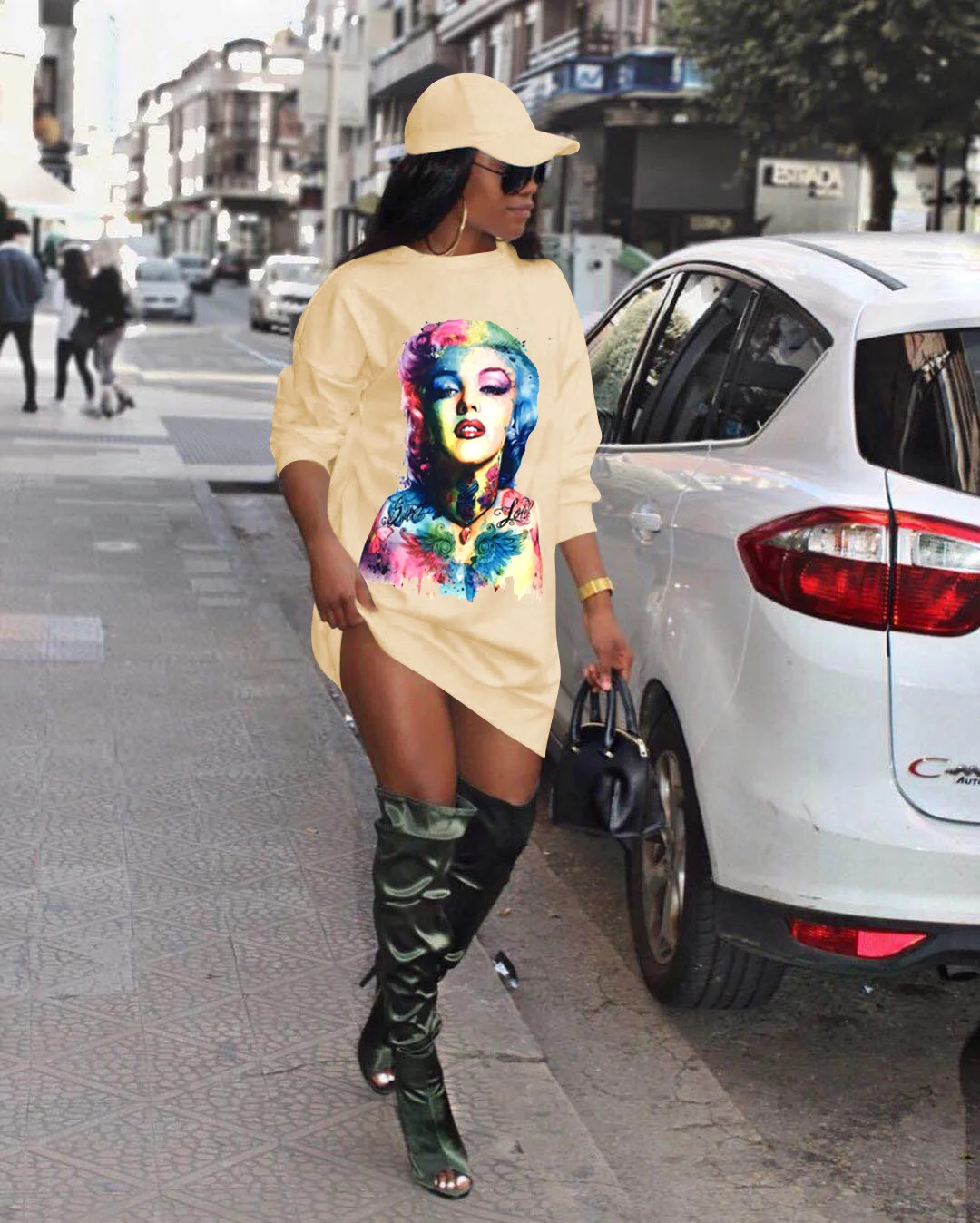 

international station printed sweater Plush dress for women