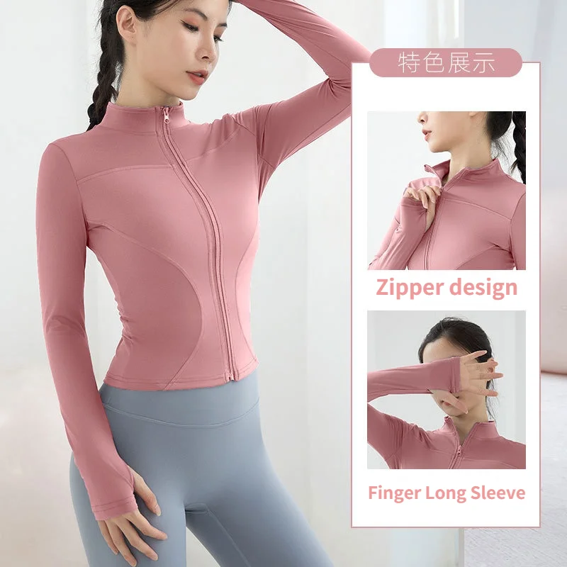 

Новая одежда для йоги куртка для женщин куртка с высокой горловиной на молнии с длинным рукавом Уличная одежда для бега йоги фитнеса упражн...