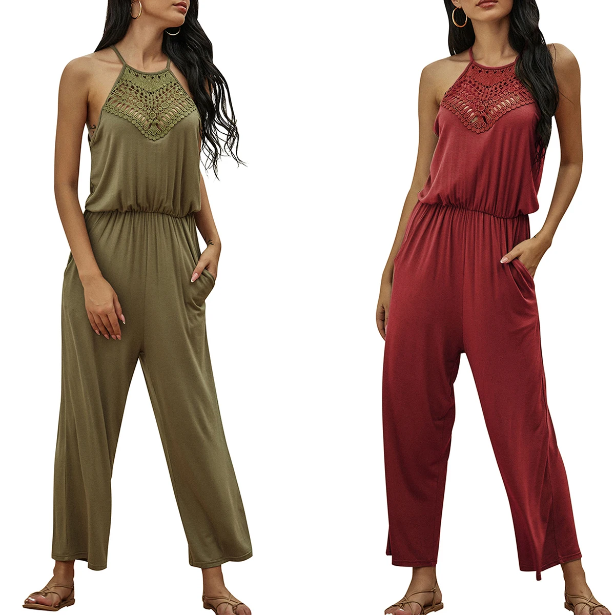 

Женский Повседневный Комбинезон на бретелях, однотонные комбинезоны с широкими штанинами и эластичной резинкой на талии