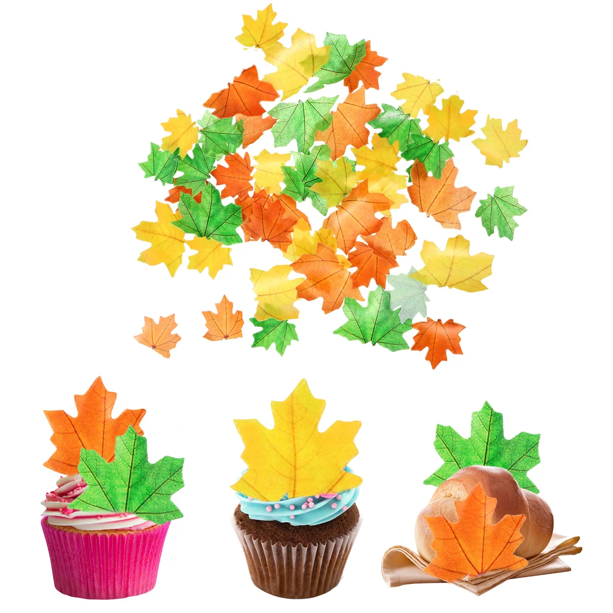 110pcs Edible Rice Paper Maple Leaves Cake Topper Decorations (Assorted Color) | Дом и сад