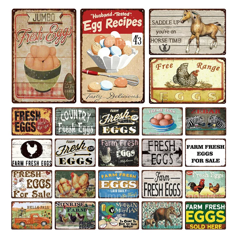 

Retro Simple Sign Metal Painting Farm Fresh Eggs Road Warning Advertisement Veterinary Scene Layout Aisle Decoration Gift Zebar