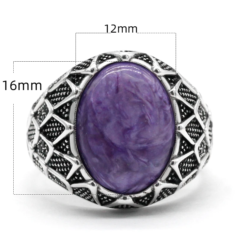 Мужское ювелирное изделие кольцо из серебра S925 пробы с натуральным фиолетовым