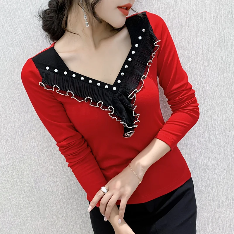 Новинка 2020 осенне зимние женские футболки модная рубашка с длинным рукавом и V