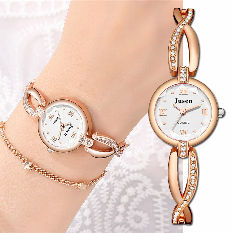 Женские часы роскошные розовые нержавеющая сталь стразы металлический ремень