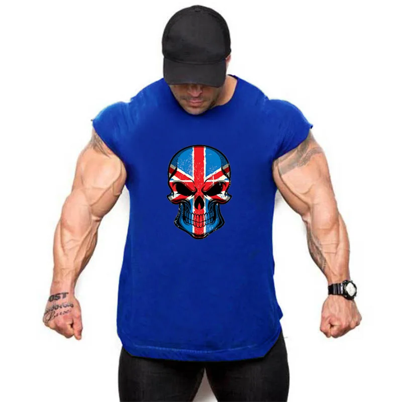 Muscleguys одежда для фитнеса для мужчин s бодибилдинг одежда летние мужские спортивные майки уличная тренировка без рукавов Футболка homme - Цвет: Синий