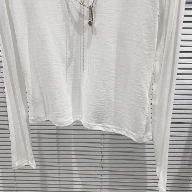 

Thin Section Womens Casual T Shirt Fashion Chain Long Sleeve O Neck Pullovers Loose Fit Black White Tees Tops Spring T Shirts