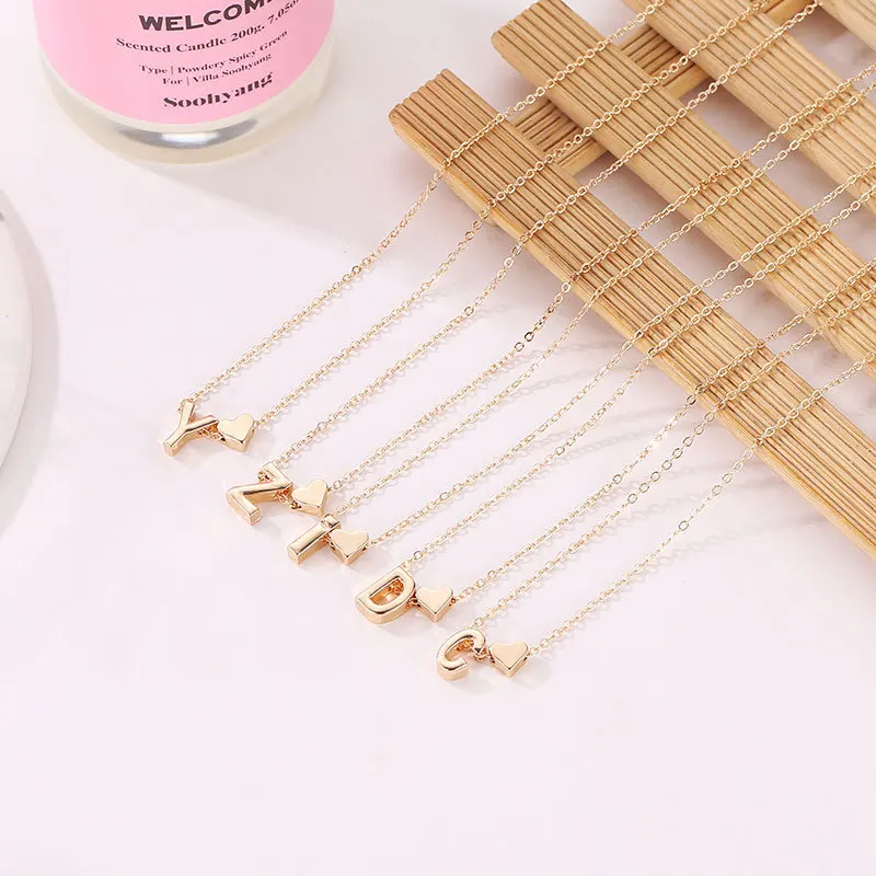 

2021 ins Heart shaped 26 Letter Necklaces For Women Fashion all-match Clavicle Chain Necklace Jewelry Sets Gift Pendant Choker