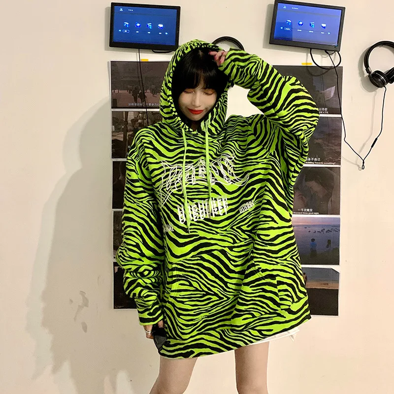 

Autumn and winter popular logo striped hooded hoodie women loose Korean fashion INS European top