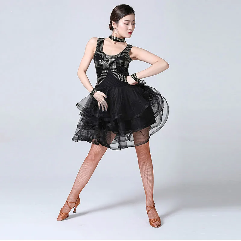 Костюм для латиноамериканских танцев блестящий женский костюм из четырех частей