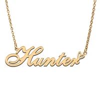 love heart hunter name necklace for women stainless steel gold silver nameplate pendant femme mother child girls gift