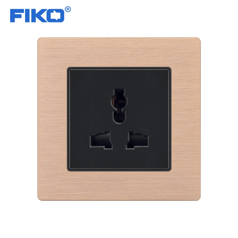 

FIKO 13A Universal UK 3 pin standard family hotel wall power socket , 86mm*86mm Champagne gold Aluminium Alloy panel socket