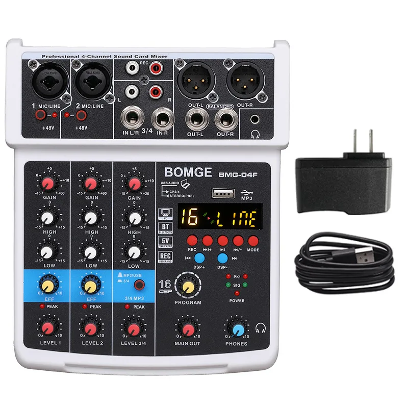 BMG-04D 4-канальный Bluetooth мини-микшер звуковая карта аудио DJ 16 Цифровые эффекты