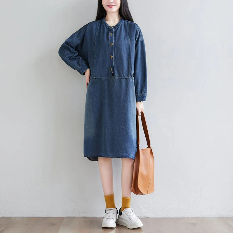 

Женское свободное джинсовое платье, повседневное Ковбойское платье с длинным рукавом, винтажное осеннее мешковатое платье, одежда, ковбойс...