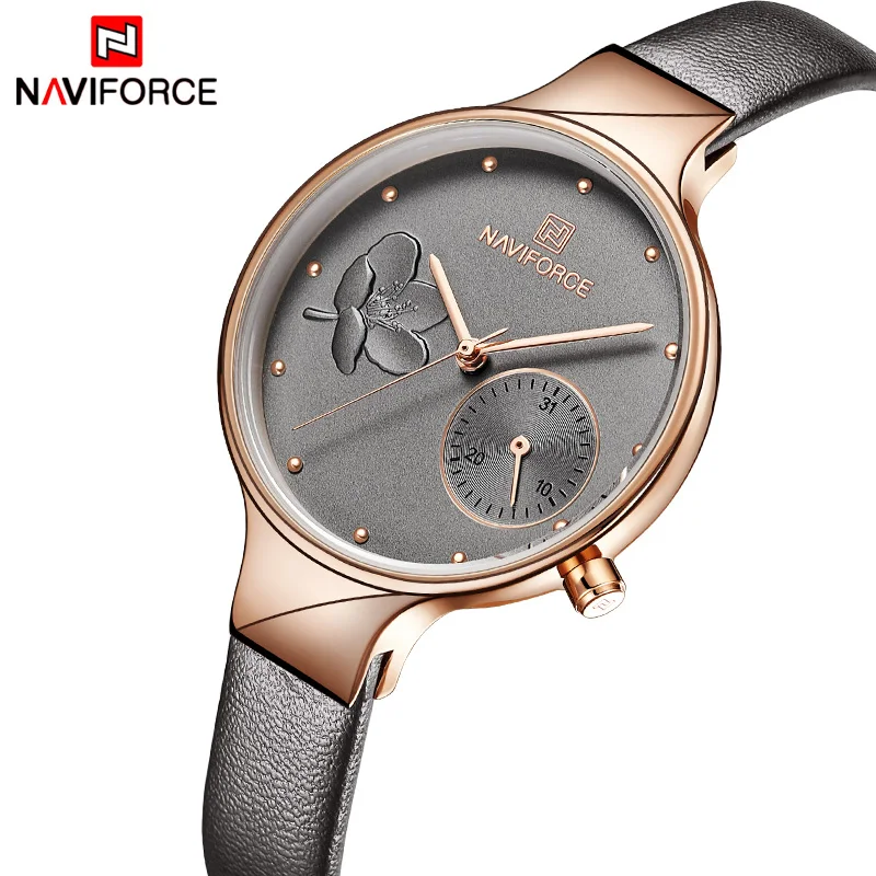 NAVIFORCE женские часы Топ бренд класса люкс Женские кварцевые наручные кожаные