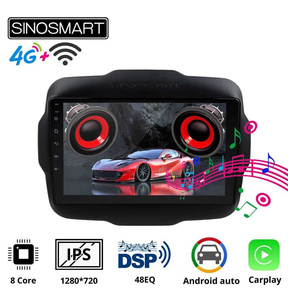 Sinosmart Автомобильный GPS плеер для Jeep Renegade android 2016 2018 навигационное Радио 8 ядер DSP 48EQ