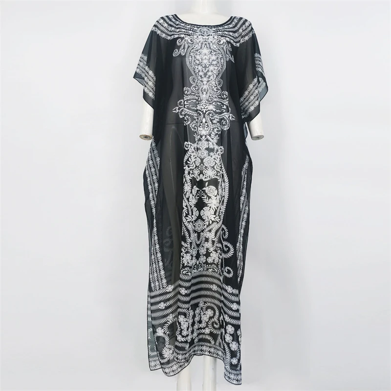 

2021 New African Kanga North Africa Printed Slit Maxi Dress Muslim Abaya Turkish Dubai Clothing Long Robe Summer Holiday Dresses