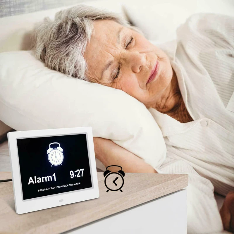 

8 Inch LED Time Week Date Calendar Digital Alarm Clock for Elder People with Remote US Plug