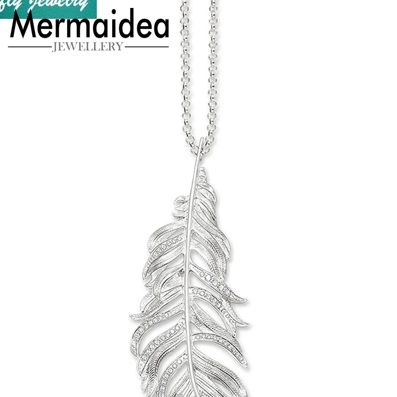 Ожерелье-цепочка с подвеской в виде пера серебряным покрытием модное Стильное