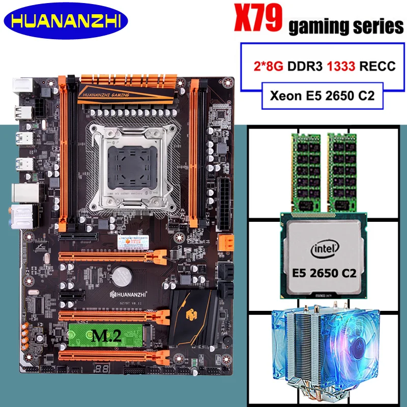 Günstig Marke Motherboard Mit M.2 Slot HUANANZHI Deluxe X79 Motherboard Xeon E5 2650 C2 Kühler RAM 16G(2*8G) DDR3 1600 REG ECC Getestet