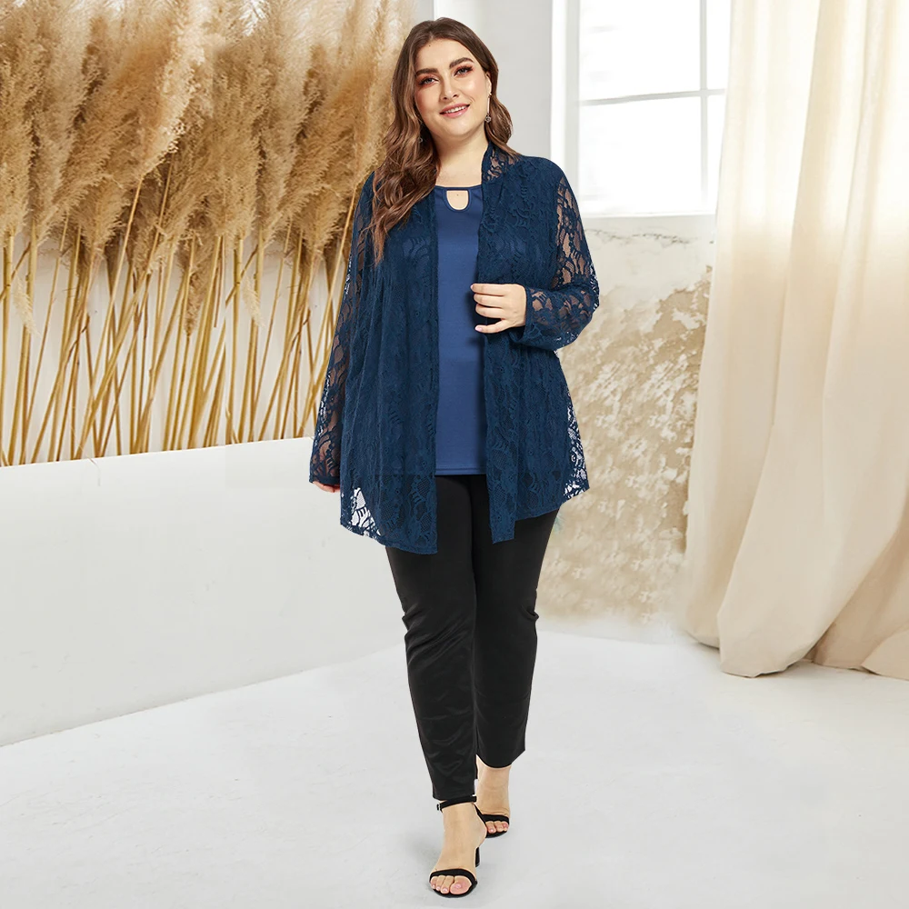 Женское летнее пальто большого размера 2021 новое пикантное кружевное прозрачное