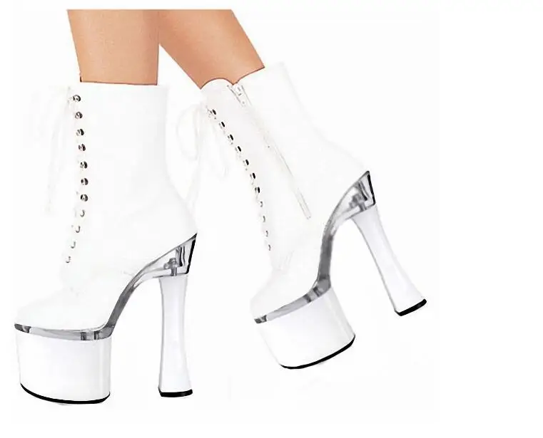 

18cm white side zipper low boots with super high heel women's booties