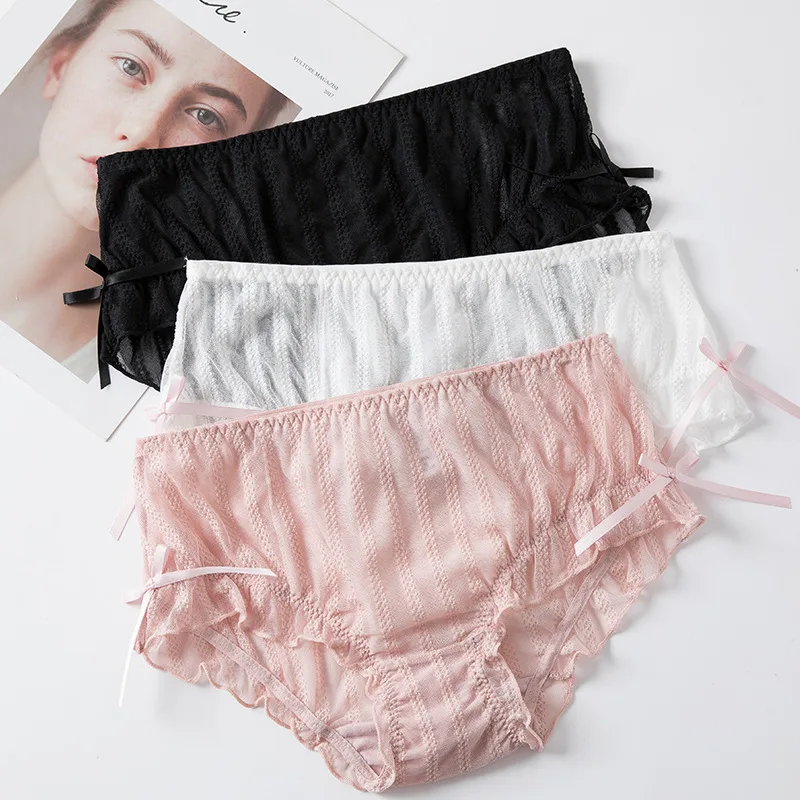 

2021 NEW Women Panties Full lace Ruffled High Waist Briefs Breathable Fashion Design Underwear For Lady