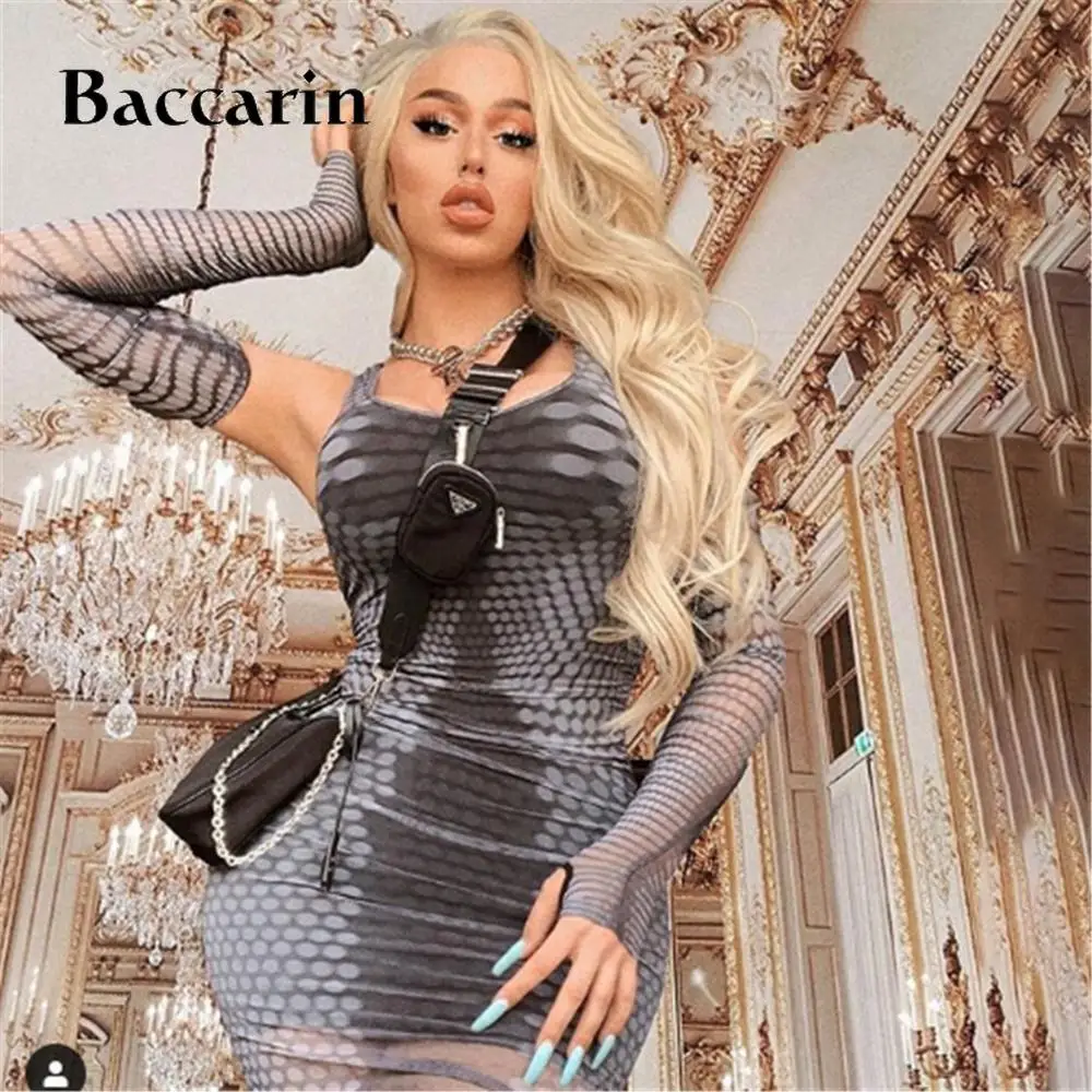 Женское мини платье со змеиным принтом Baccarin облегающее Бандажное с перчатками на