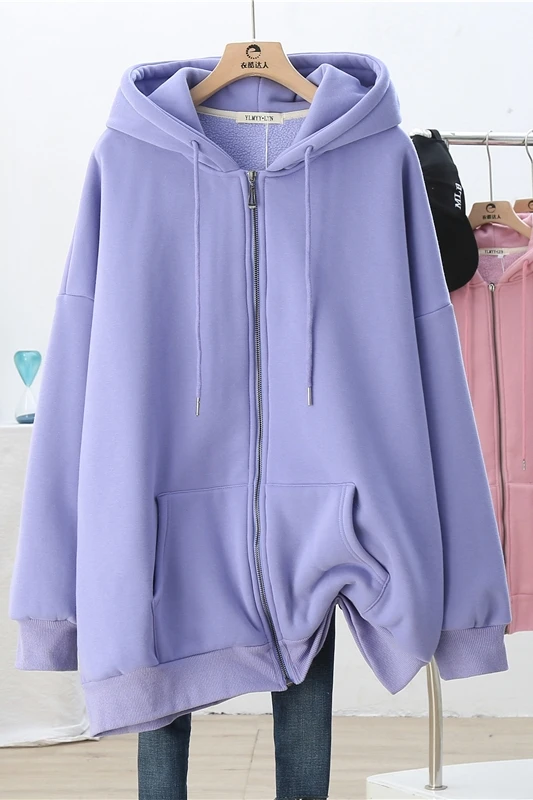 

Couple Sweatshirt Coat Women Plus Velvet Thickening 2021 New Autumn Winter Hooded Oversize Zipper Jackets Loose Students Hoodies
