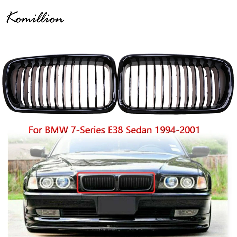 

2Pcs Front Center Racing Grille Gloss Black Grilles Car Styling for BMW 7-Series E38 Sedan 1994 1995 1996 1997 1998 1999-2001