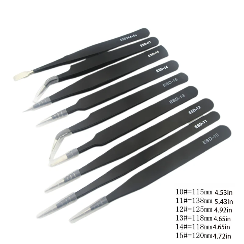 

7 Pieces Precision Tweezers Set Anti-static Stainless Steel Tweezers Kit