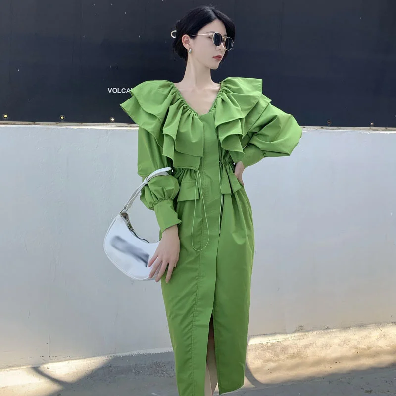 Модное милое платье с кулиской в виде листьев лотоса на талии Новинка 2021 Ранняя