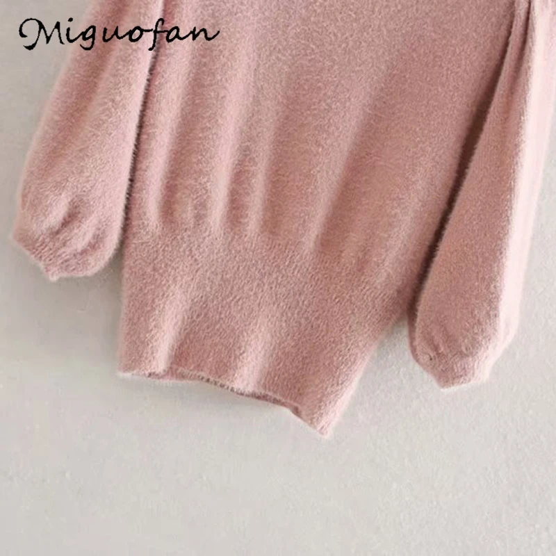 Miguofan женские свитера шикарный однотонный Короткий Джемпер с пышными рукавами