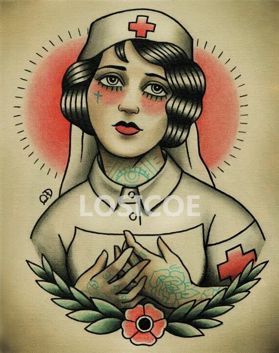Nurse Retro Tattoos Patterned Posters Kraft Paper Interior Painting Restoring Wall Sticker Bar Cafe Tattoo shop Home Decoration | Дом и сад