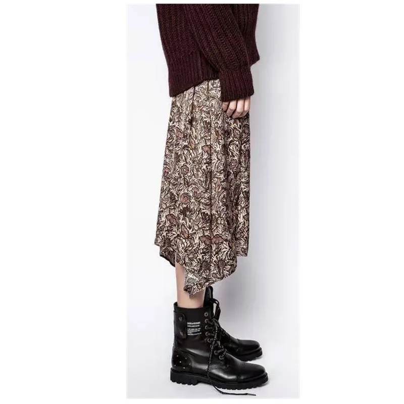 

2020 New Printed Skirt with Irregular Hem Front Slit