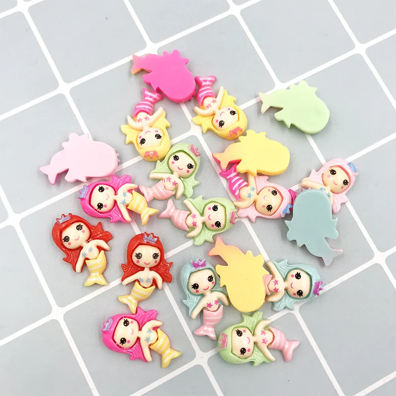 100 шт кавайные милые Русалочки с плоской задней частью из смолы кабошон