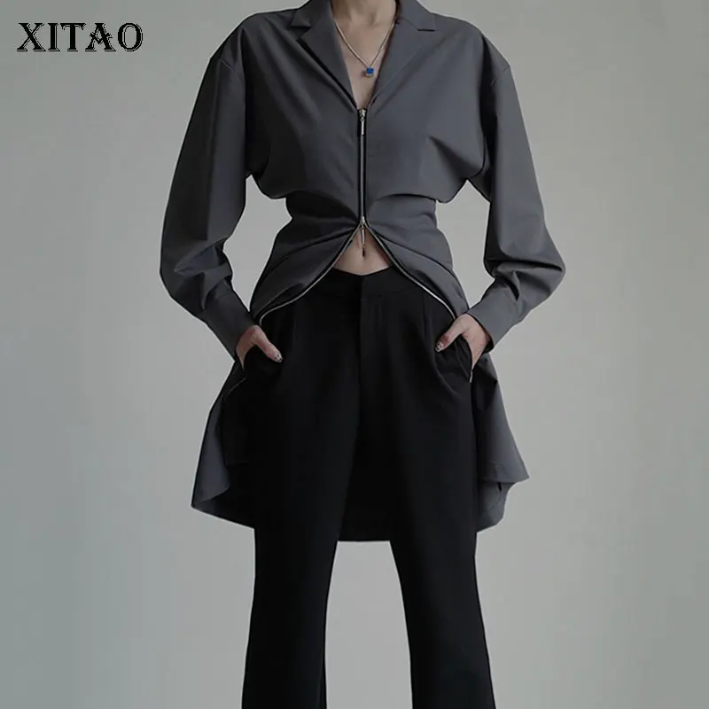 

XITAO Patchwork Drawstring Waist Dress Women 2021 Autumn Casual Fashion New Style Temperament All Match Women Clothes WMD3052
