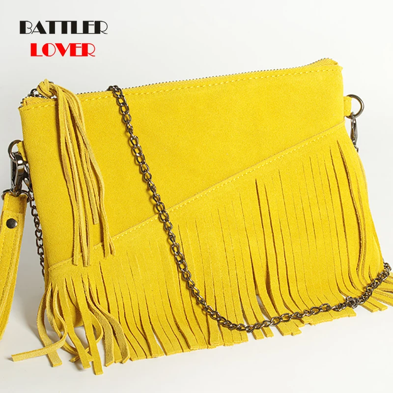 

Women Tassel Pedent Messenger Bag Leather Small Envelope Shoulder Crossbody Bags for Lady Fold Purses Design Fashion Single