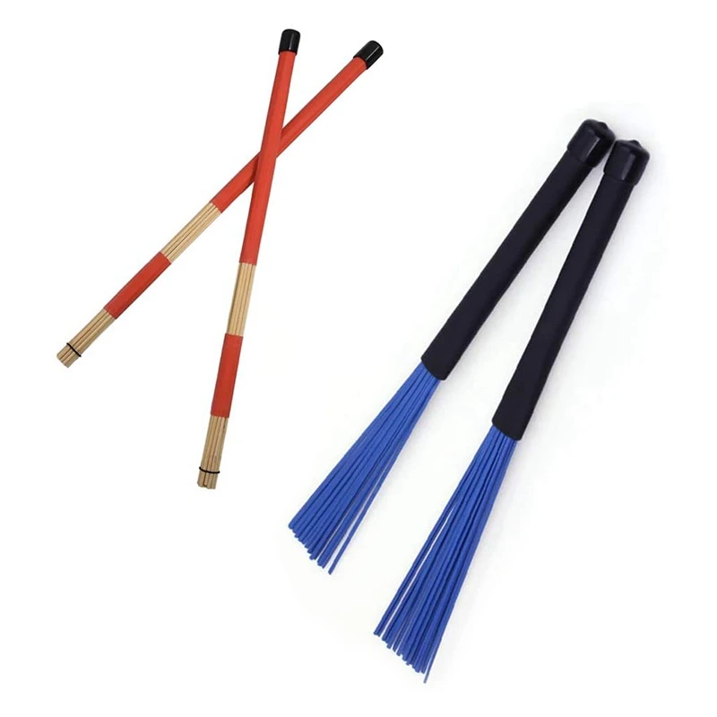 

1 Pair 40cm Bamboo Rod Drum Brushes Sticks for Jazz Folk Music &1 Pair Jazz Drum Brushes Retractable Drum Sticks 32cm