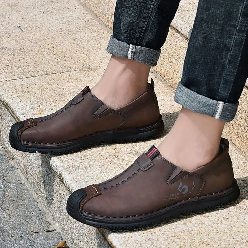

Men's Shoes Spring 2021 New Outdoor Men's Casual Shoes Leather Handmade Large Size Stitching Business Shoes