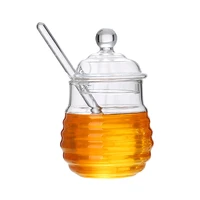 glass honey jar high borosilicate glass kitchen jar honey pot with dipper and lid kitchen storage jar container for honey syrup