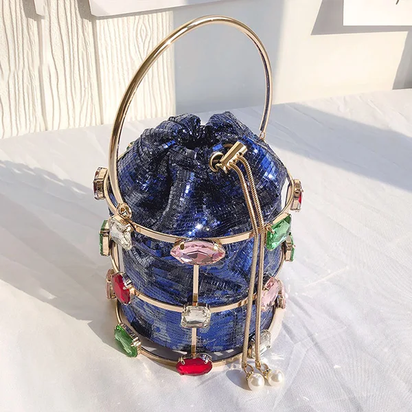 dark blue Цветные кристаллы вечерняя сумочка женская Роскошная ковшовая металлическая Сумка-клатч Дамская Стразы жемчужная сумочка с бисером Свадебная вечеринка - Цвет: dark blue