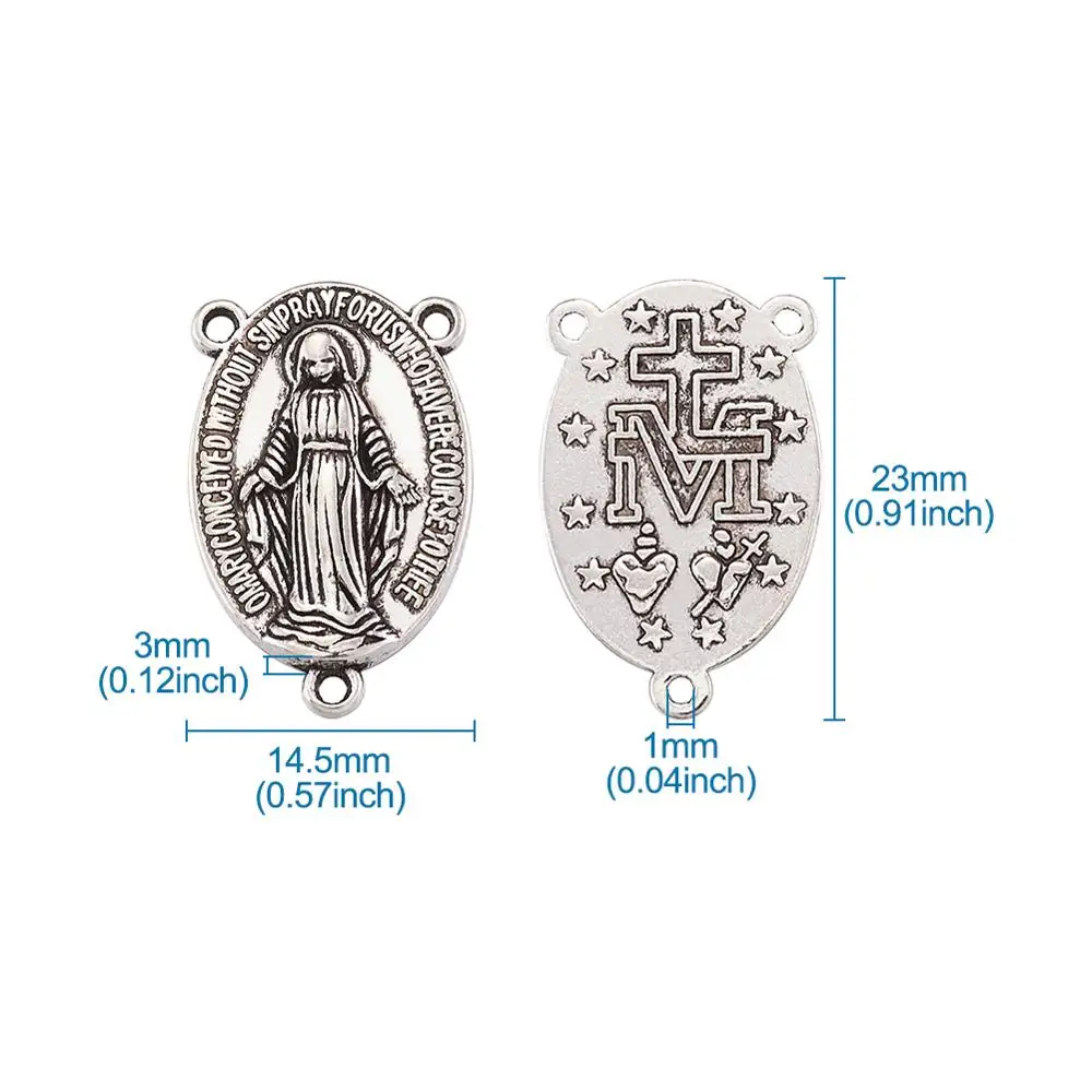 Pandahall 20pc Alloy Oval Virgin Mary Chandelier Links Rosary Center Pieces Connector Charm for Holy Necklace Making 23x14.5x3mm images - 6