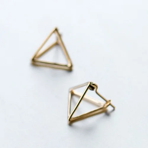 1 Pair Gold Trusta, 925 пробы, серебряные серьги, 3D треугольная серьга-гвоздик, 1 пара, для женщин, девушек, модное ювелирное изделие, DS1274 - Окраска металла: 1 Pair Gold