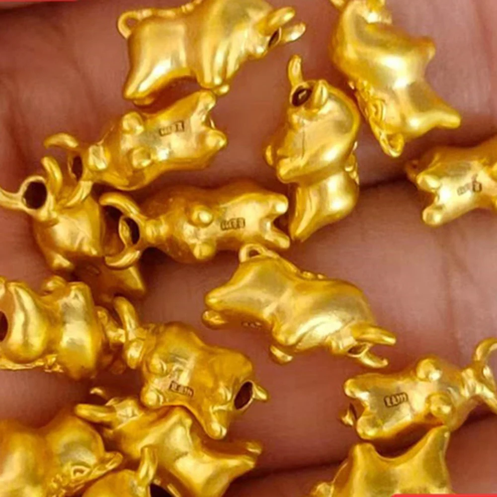 

1pcs Pure 24K 999 Yellow Gold 3D Women Lucky Fu Cow Bead 0.1-0.2g 11*4.8mm