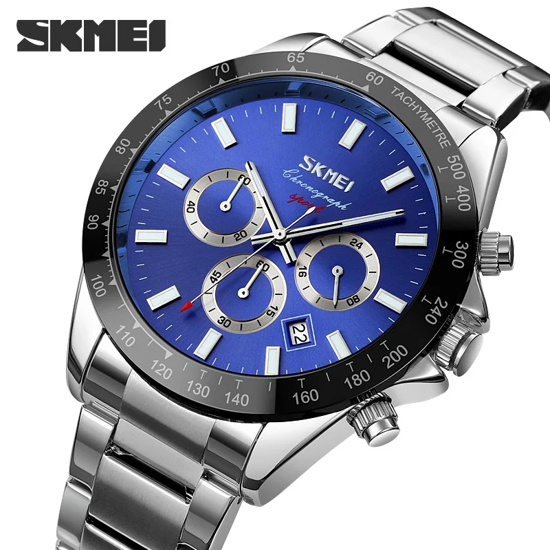 

SKMEI Quartz Movement Men's Watches Creative Chronograph Date Clock Luxury Stainless Steel Strap Wristwatch Relogio Masculino