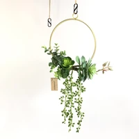 wall hanging geometric metal wire wreath hoop frame succulent plants artificial flower garland wedding party decoration
